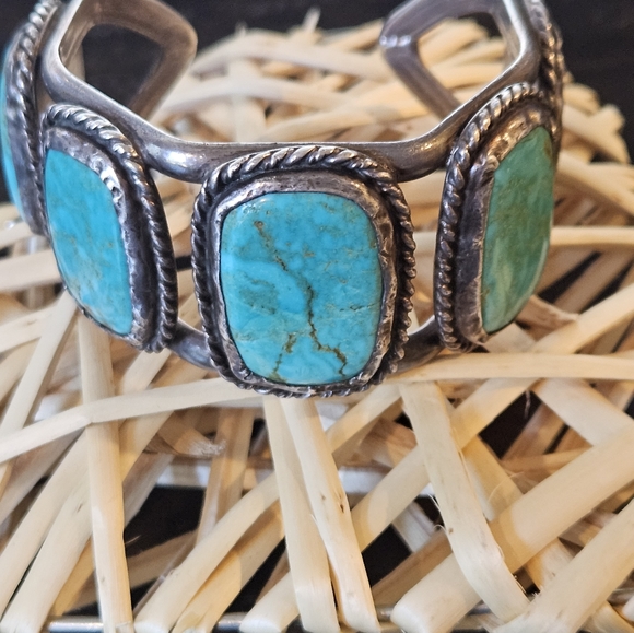 Huge Navajo Turquoise Sterling Silver Cuff Bracelet - Picture 8 of 10